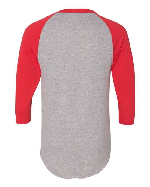 Unisex Three-Quarter Raglan Sleeve Baseball Jersey T-Shirt - Athletic Heather/ Red Back