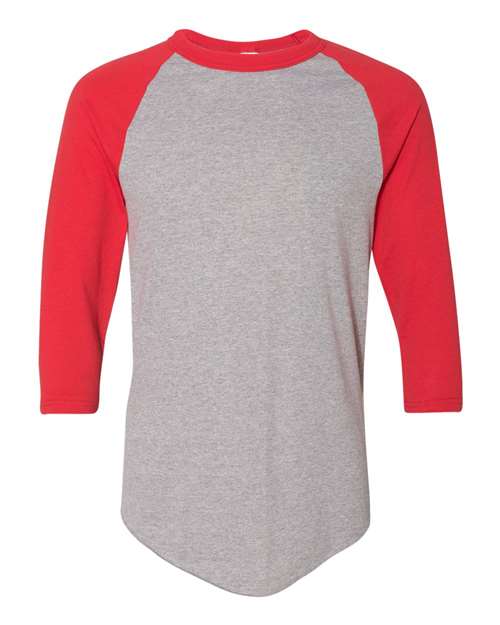 Unisex Three-Quarter Raglan Sleeve Baseball Jersey T-Shirt - Athletic Heather/ Red Front