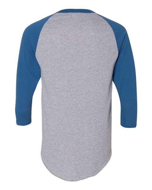 Unisex Three-Quarter Raglan Sleeve Baseball Jersey T-Shirt - Athletic Heather/ Royal Back