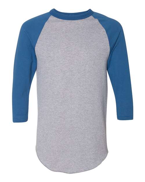 Unisex Three-Quarter Raglan Sleeve Baseball Jersey T-Shirt - Athletic Heather/ Royal Front