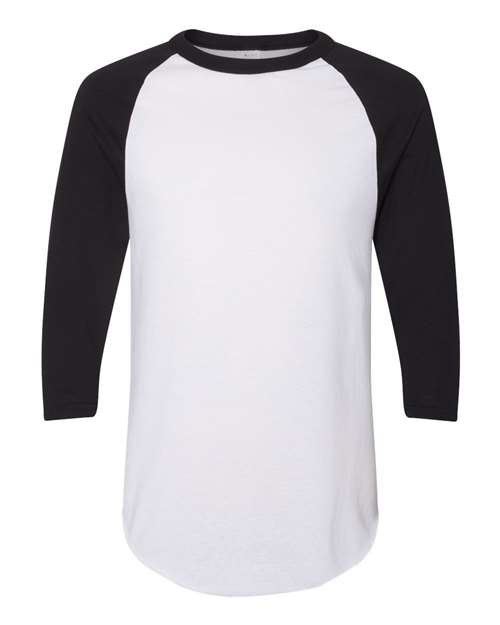 Unisex Three-Quarter Raglan Sleeve Baseball Jersey T-Shirt - White/ Black Front