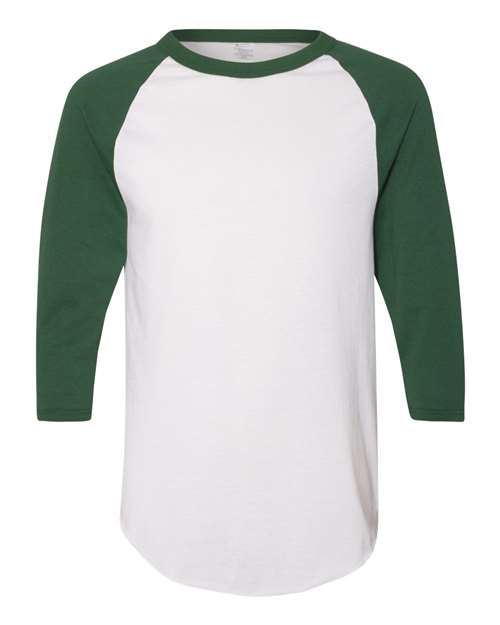 Unisex Three-Quarter Raglan Sleeve Baseball Jersey T-Shirt - White/ Dark Green Front