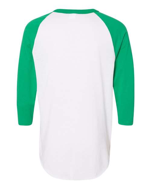 Unisex Three-Quarter Raglan Sleeve Baseball Jersey T-Shirt - White/ Kelly Back