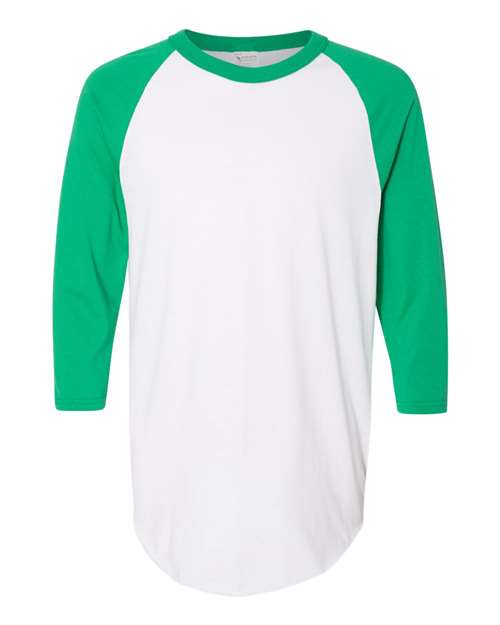 Unisex Three-Quarter Raglan Sleeve Baseball Jersey T-Shirt - White/ Kelly Front