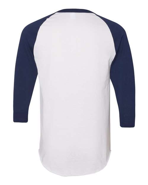 Unisex Three-Quarter Raglan Sleeve Baseball Jersey T-Shirt - White/ Navy Back