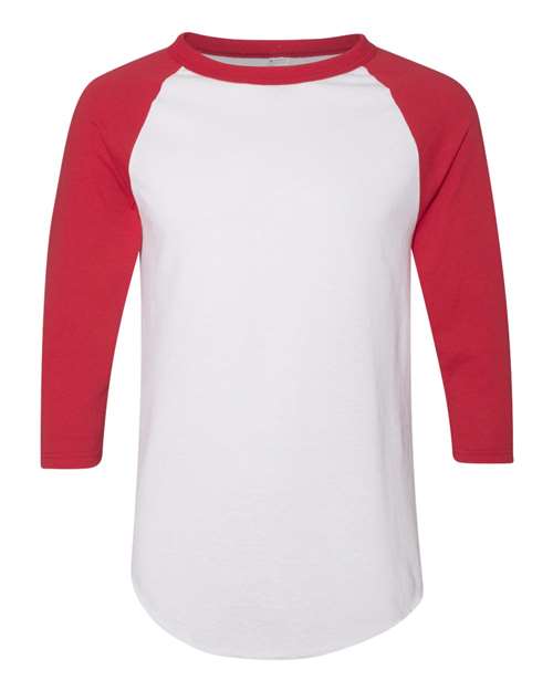 Unisex Three-Quarter Raglan Sleeve Baseball Jersey T-Shirt - White/ Red Front