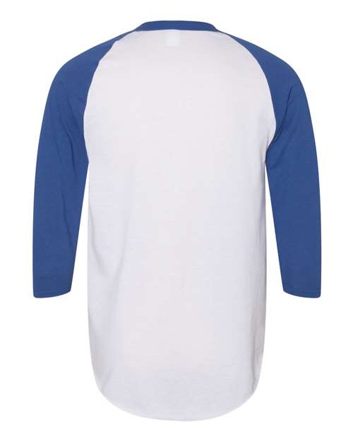 Unisex Three-Quarter Raglan Sleeve Baseball Jersey T-Shirt - White/ Royal Back
