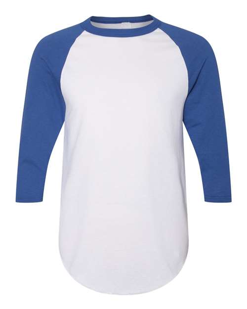 Unisex Three-Quarter Raglan Sleeve Baseball Jersey T-Shirt - White/ Royal Front