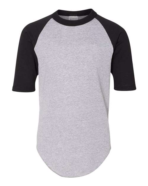 Youth Three-Quarter Sleeve Baseball Jersey - Athletic Heather/ Black Front