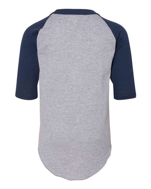 Youth Three-Quarter Sleeve Baseball Jersey - Athletic Heather/ Navy Back