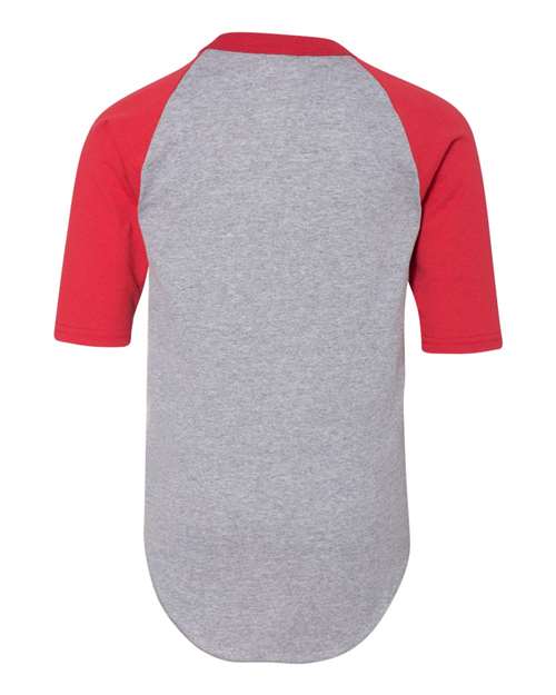 Youth Three-Quarter Sleeve Baseball Jersey - Athletic Heather/ Red Back