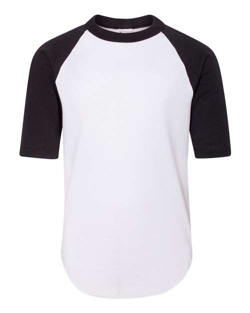 Youth Three-Quarter Sleeve Baseball Jersey - White/ Black Front