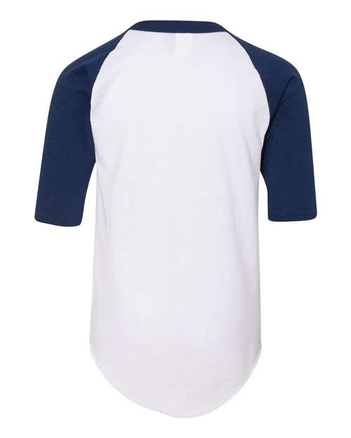 Youth Three-Quarter Sleeve Baseball Jersey - White/ Navy Back