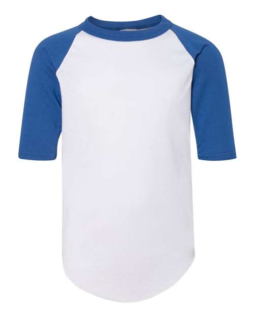 Youth Three-Quarter Sleeve Baseball Jersey - White/ Royal Front
