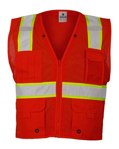 Unisex EV Series® Enhanced Visibility Multi-Pocket Mesh Vest - Red/Lime - B103 Front