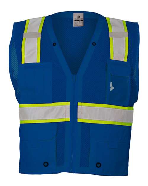 Unisex EV Series® Enhanced Visibility Multi-Pocket Mesh Vest - Royal Blue/ Lime - B102 Front