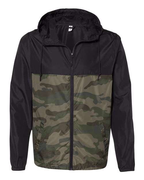 Men's Lightweight Windbreaker Full-Zip Jacket - Black/ Forest Camo Front