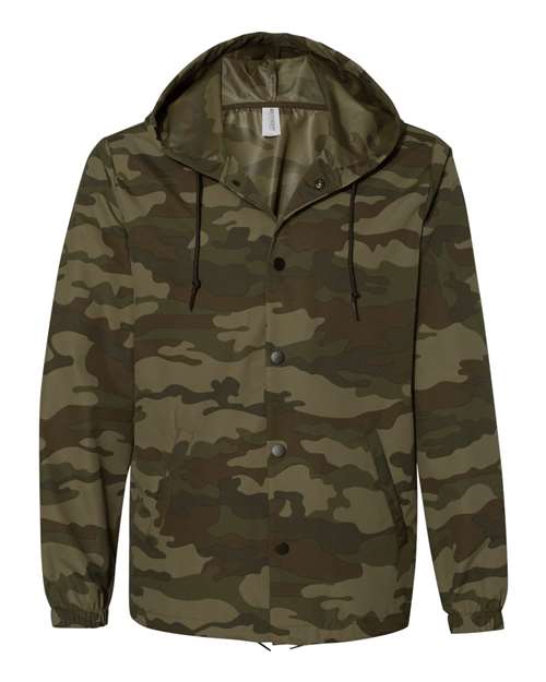 Men's Water-Resistant Hooded Windbreaker - Forest Camo Front