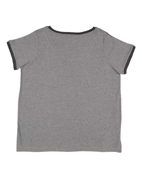 Women's Curvy Retro Ringer Premium Jersey V-Neck Tee - Granite Heather/ Vintage Smoke Back