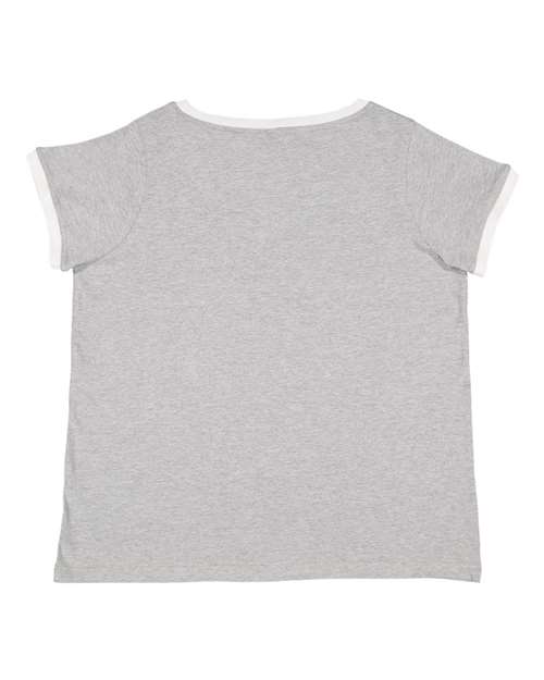 Women's Curvy Retro Ringer Premium Jersey V-Neck Tee - Heather/ White Back