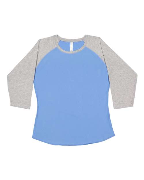 Women's Baseball Fine Jersey Three-Quarter Sleeve Tee - Carolina Blue/ Vintage Heather Front