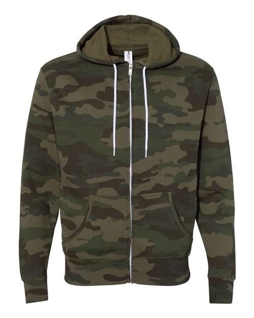 Unisex Lightweight Full-Zip Hooded Sweatshirt - Forest Camo Front