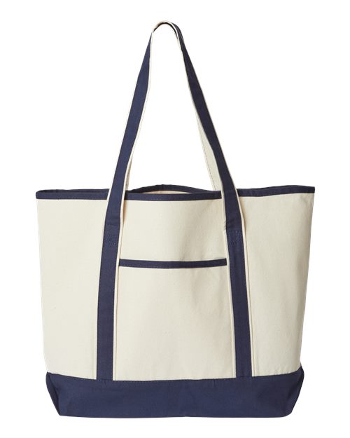 Promotional Heavyweight Large Beach Tote - Natural/ Navy Front