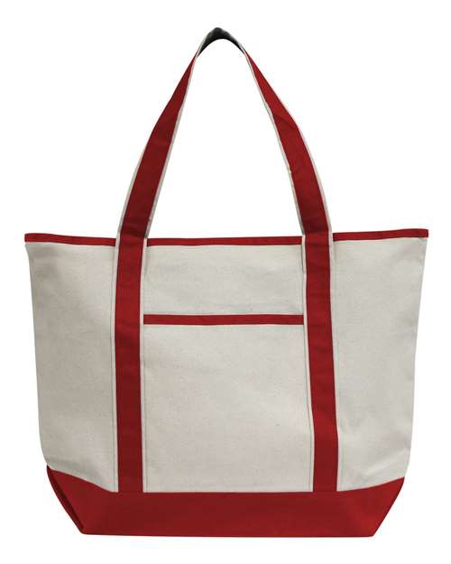 Promotional Heavyweight Large Beach Tote - Natural/ Red Front