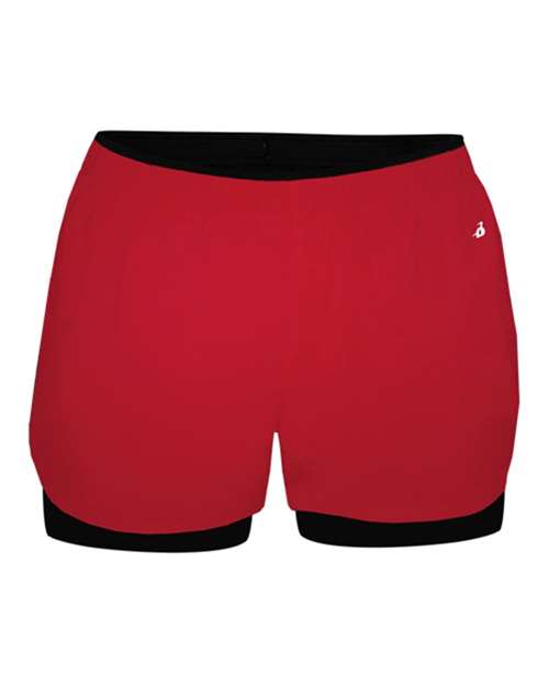 Women's Double Up Shorts - Red/ Black Front