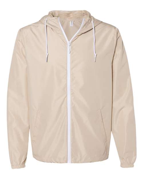 Men's Lightweight Windbreaker Full-Zip Jacket - Classic Khaki/ White Zipper Front