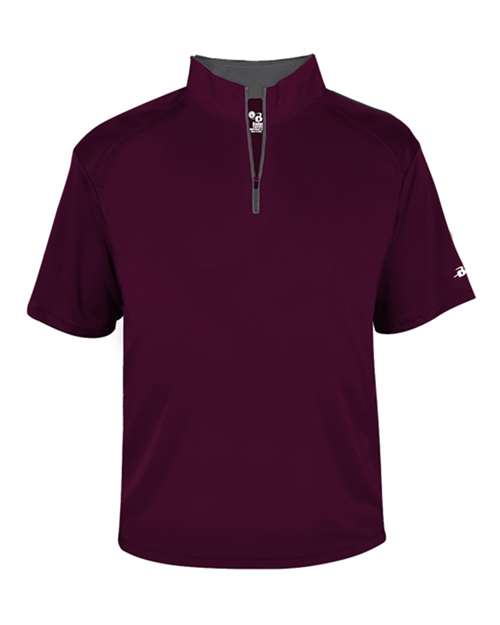 Men's B-Core Short Sleeve Quarter-Zip - Maroon/ Graphite Front