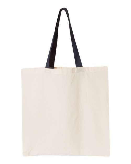 Contrast-Color Handle Tote - Natural/ Navy Front