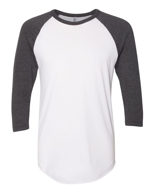 Unisex USA-Made 50/50 Poly/Cotton Raglan Three-Quarter Sleeve Tee - White/ Heather Black Front