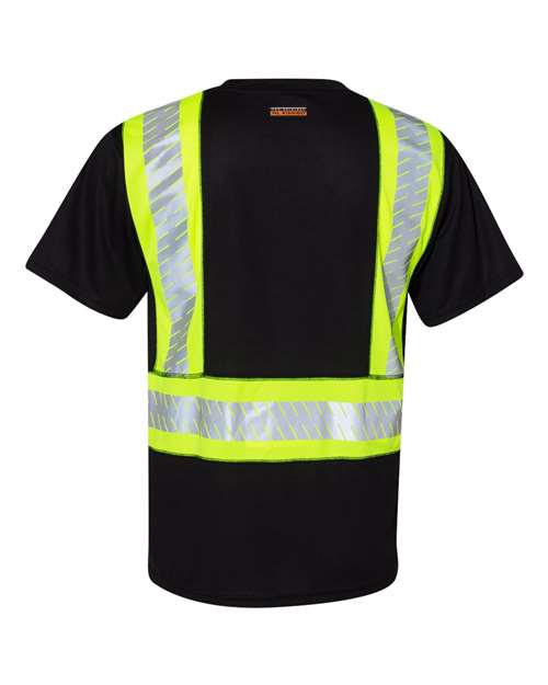 Unisex EV Series® Enhanced Visibility Contrast Pocket T-Shirt - Black/ Lime - B200 Back