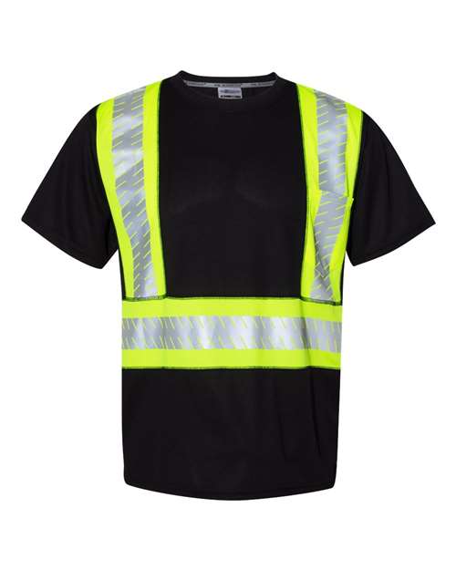 Unisex EV Series® Enhanced Visibility Contrast Pocket T-Shirt - Black/ Lime - B200 Front