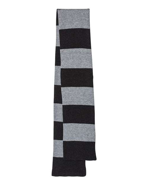 Rugby-Striped Knit Scarf - Heather Black/ Heather Grey Front