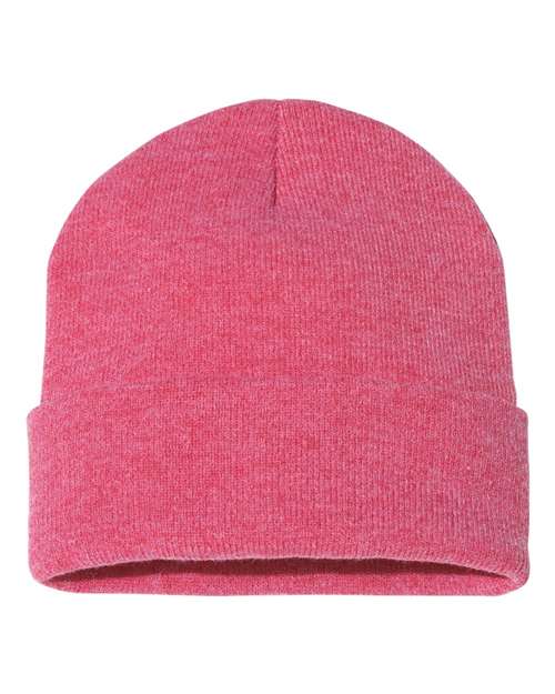 12" Solid Cuffed Beanie - Heather Red Back