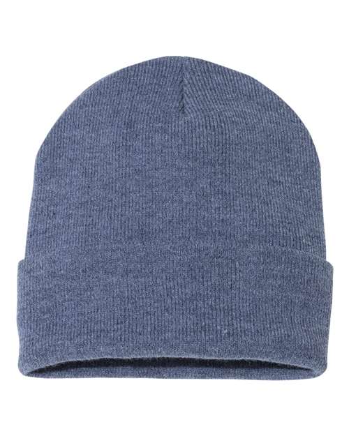 12" Solid Cuffed Beanie - Heather Navy Front