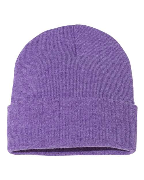 12" Solid Cuffed Beanie - Heather Purple Front