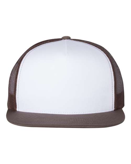 Classic Five-Panel Trucker Cap - Brown/ White/ Brown Front