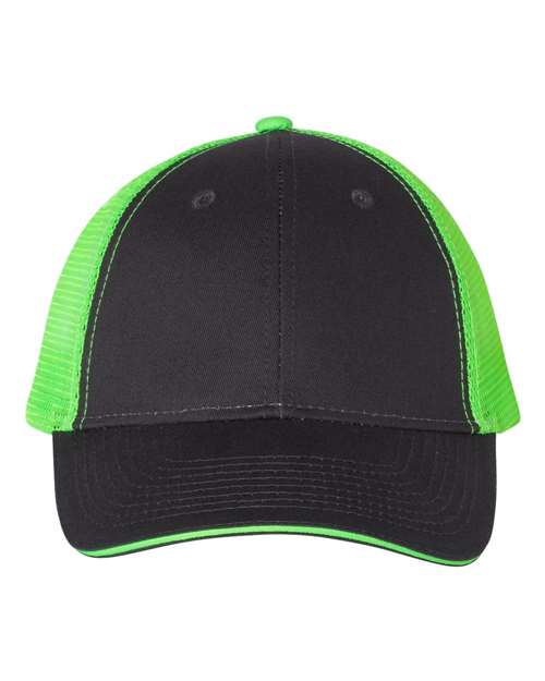 Sandwich Trucker Cap - Charcoal/ Neon Green Front