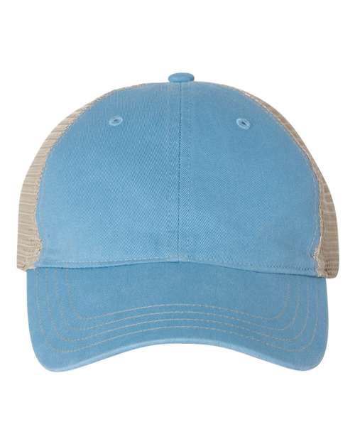 Garment-Washed Trucker Cap - Columbia Blue/ Khaki Front