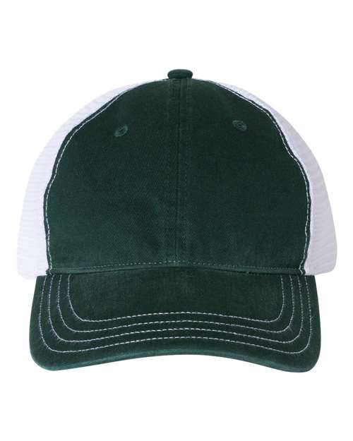 Garment-Washed Trucker Cap - Dark Green/ White Front