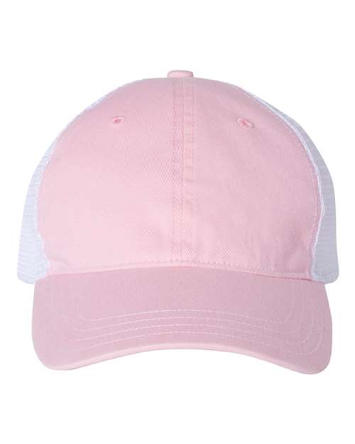 Garment-Washed Trucker Cap - Pink/ White Front