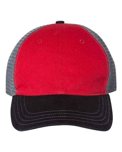 Garment-Washed Trucker Cap - Red/ Charcoal/ Black Front