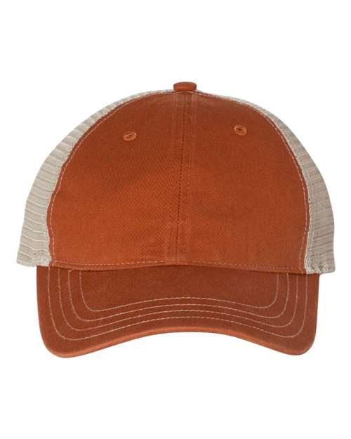 Garment-Washed Trucker Cap - Texas Orange/ Khaki Front