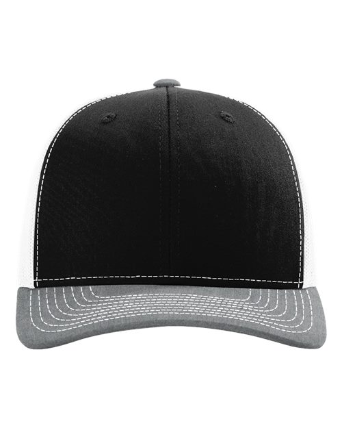 Snapback Trucker Cap - Black/ White/ Heather Grey Front
