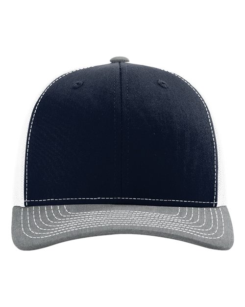 Snapback Trucker Cap - Navy/ White/ Heather Grey Front