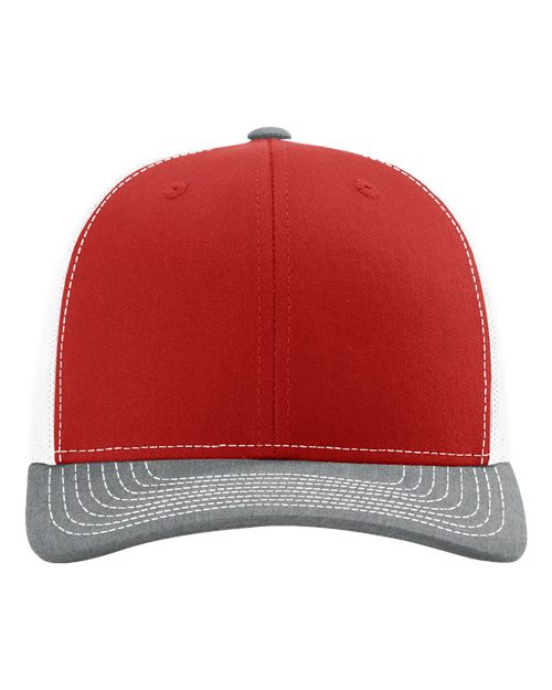Snapback Trucker Cap - Red/ White/ Heather Grey Front