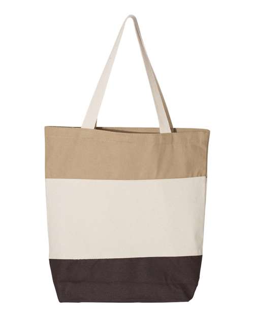 11L Tri-Color Tote - Chocolate/ Natural/ Khaki Back